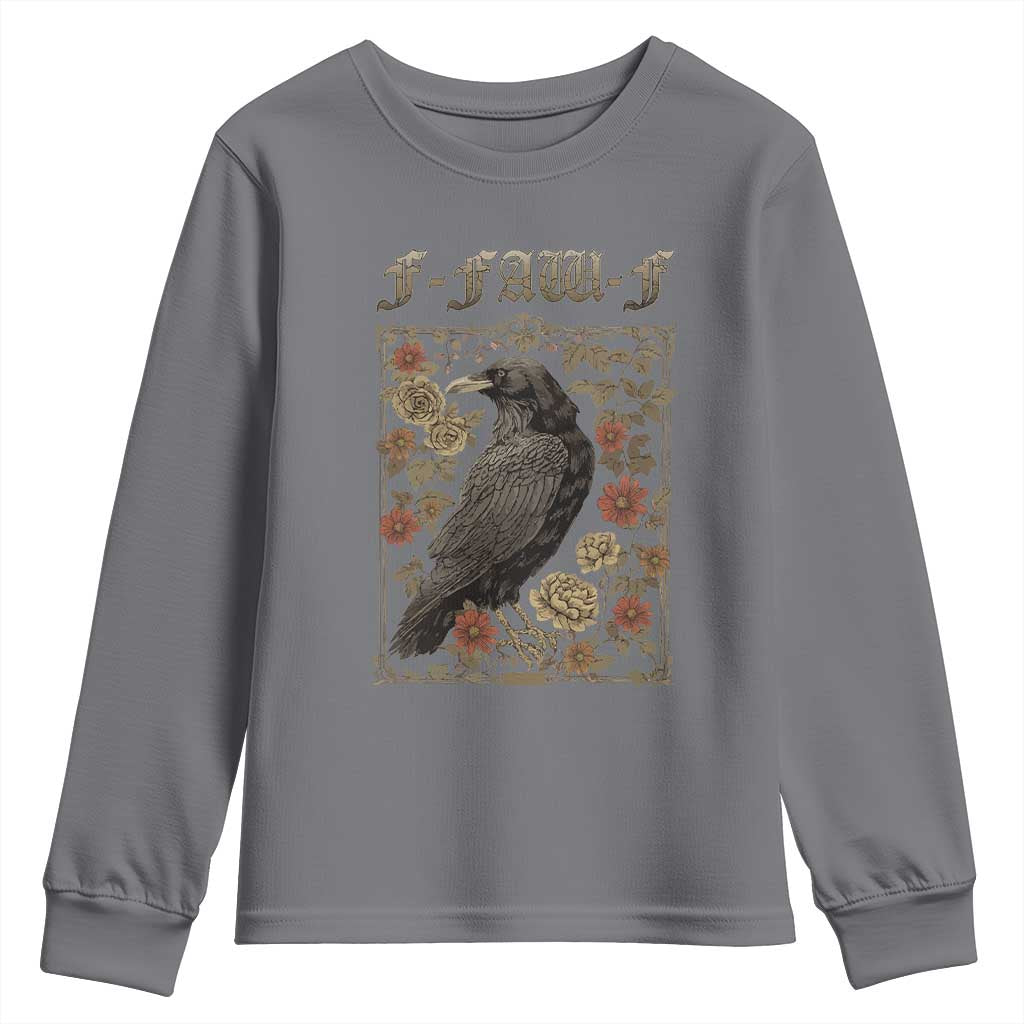 Funny F Caw F Crow Youth Sweatshirt Vintage Bird Saying Adult Humor Gothic Tarot Card TS10 Charcoal Print Your Wear