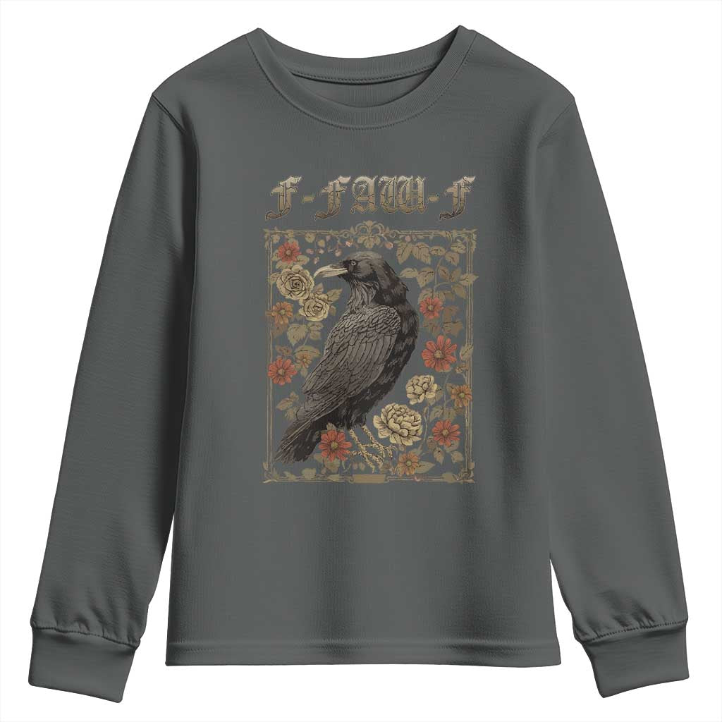 Funny F Caw F Crow Youth Sweatshirt Vintage Bird Saying Adult Humor Gothic Tarot Card TS10 Dark Heather Print Your Wear