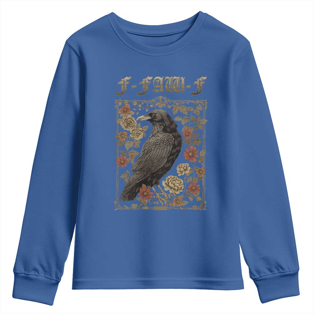 Funny F Caw F Crow Youth Sweatshirt Vintage Bird Saying Adult Humor Gothic Tarot Card TS10 Royal Blue Print Your Wear
