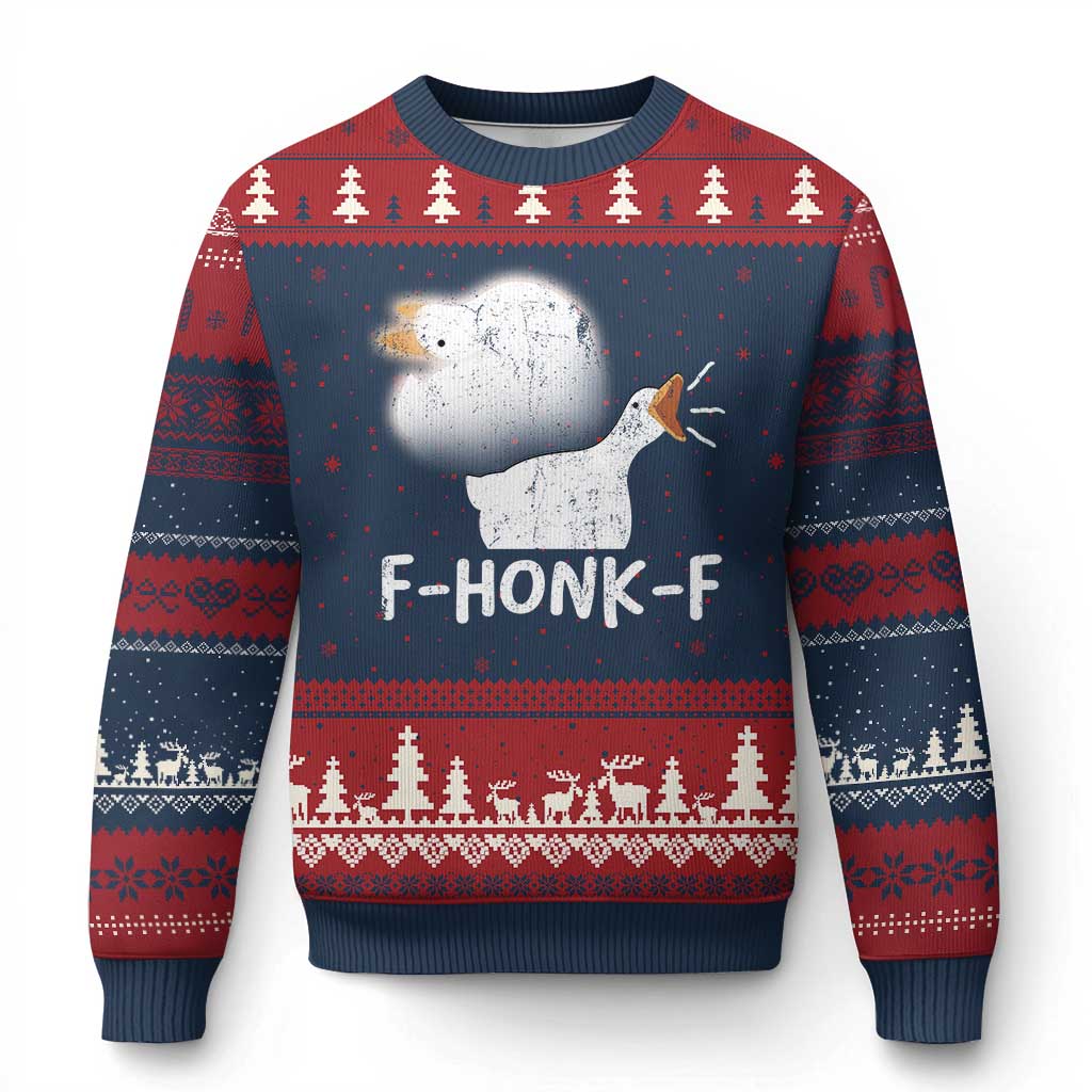 Silly Goose Meme Ugly Christmas Sweater Retro F-Honk-F Funny Farm Animal TS10 Navy Red Print Your Wear
