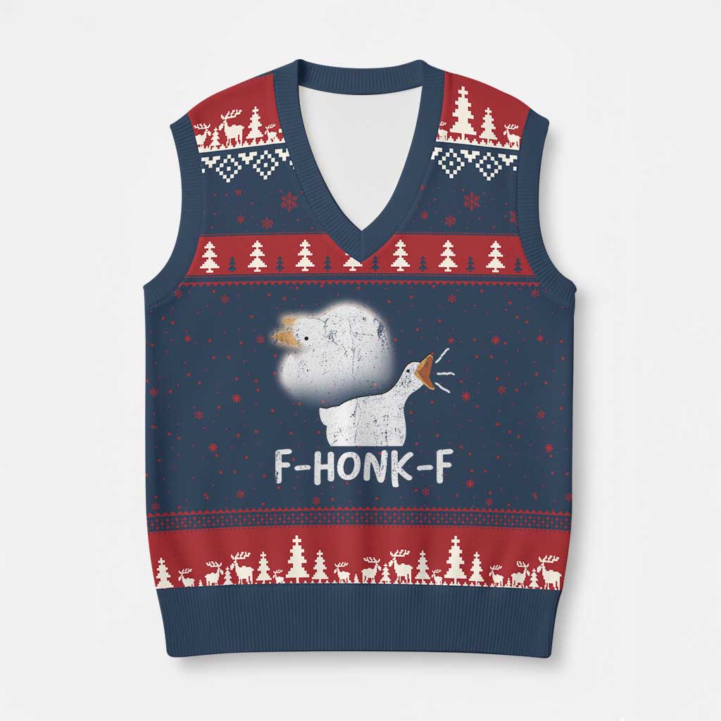Silly Goose Meme V-Neck Knit Sweater Vest Retro F-Honk-F Funny Farm Animal TS10 Navy Red Print Your Wear
