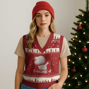 Silly Goose Meme V-Neck Knit Sweater Vest Retro F-Honk-F Funny Farm Animal TS10 Red Beige Print Your Wear