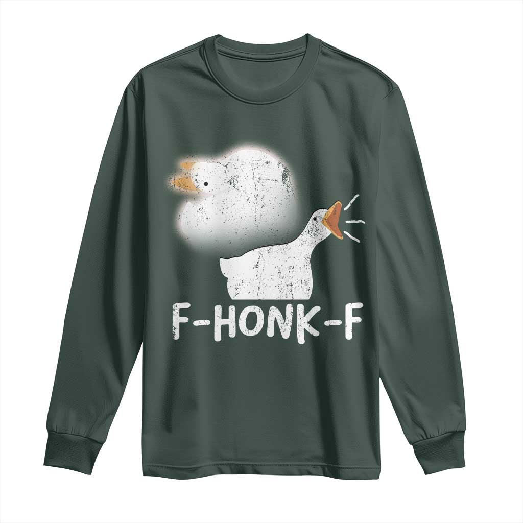 Silly Goose Meme Long Sleeve Shirt Retro F-Honk-F Funny Farm Animal TS10 Dark Forest Green Print Your Wear