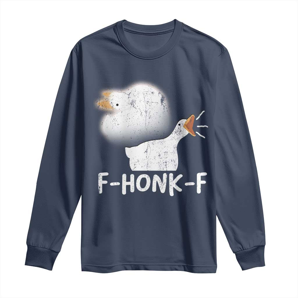 Silly Goose Meme Long Sleeve Shirt Retro F-Honk-F Funny Farm Animal TS10 Navy Print Your Wear