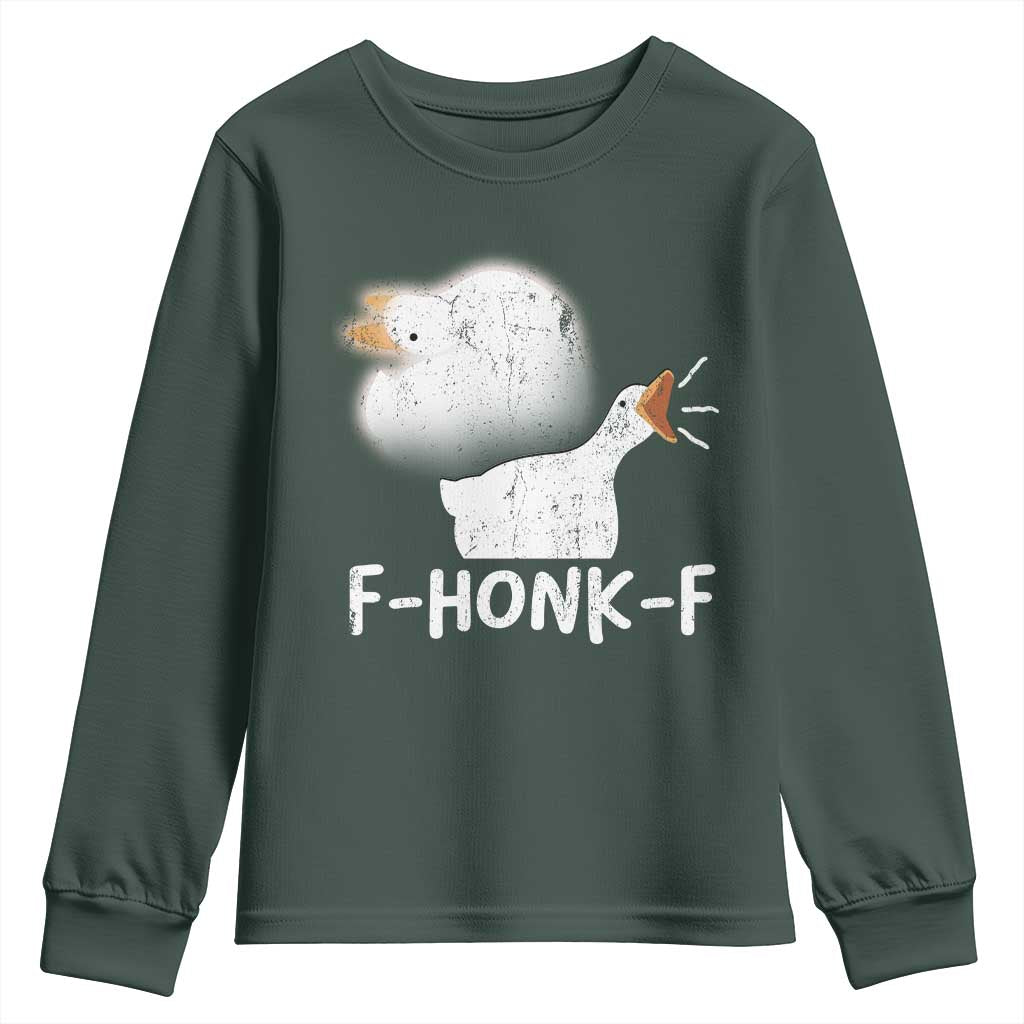 Silly Goose Meme Youth Sweatshirt Retro F-Honk-F Funny Farm Animal TS10 Dark Forest Green Print Your Wear
