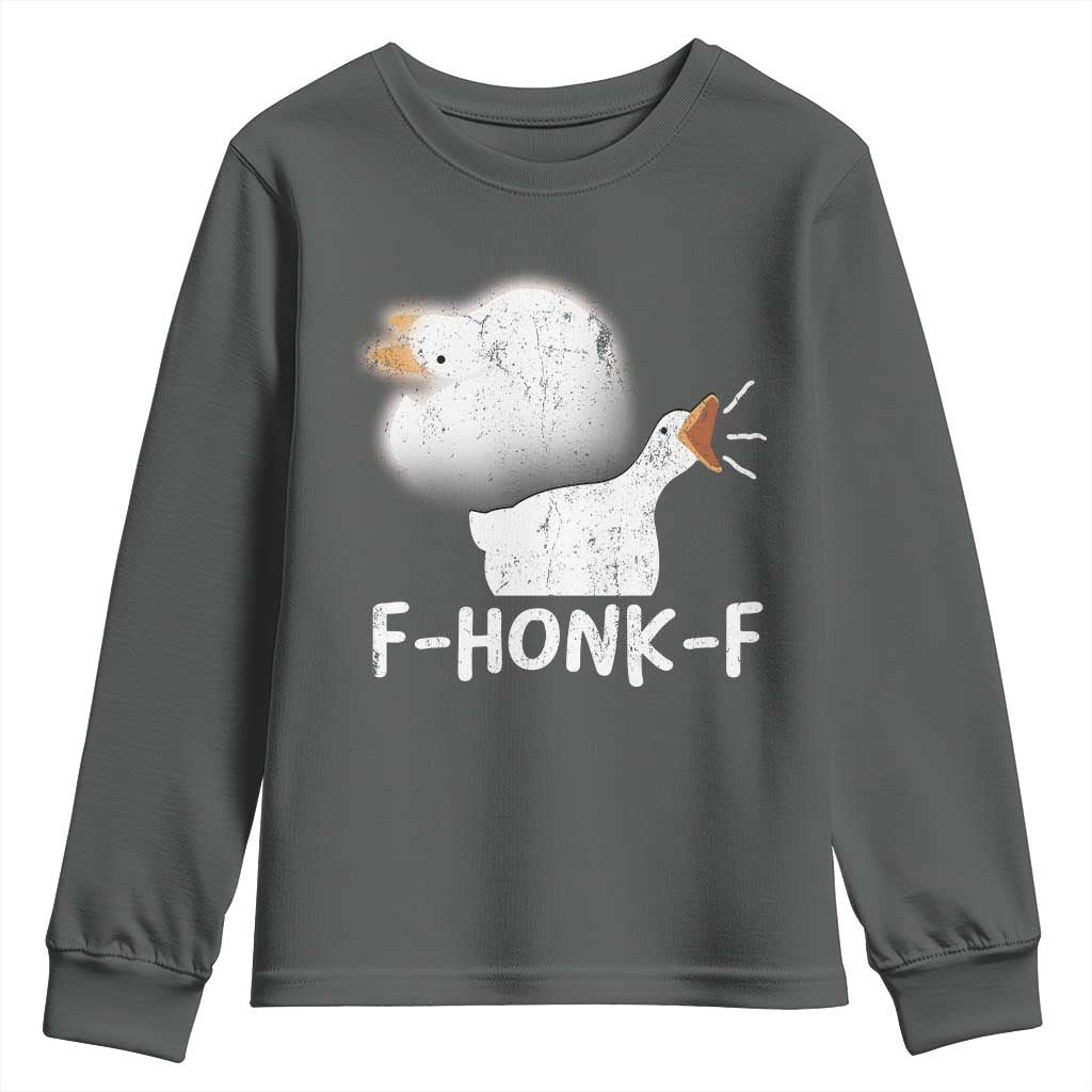 Silly Goose Meme Youth Sweatshirt Retro F-Honk-F Funny Farm Animal TS10 Dark Heather Print Your Wear