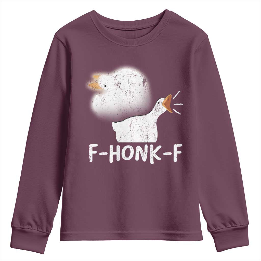 Silly Goose Meme Youth Sweatshirt Retro F-Honk-F Funny Farm Animal TS10 Maroon Print Your Wear