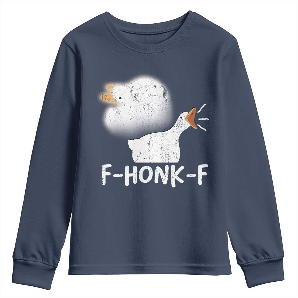Silly Goose Meme Youth Sweatshirt Retro F-Honk-F Funny Farm Animal TS10 Navy Print Your Wear