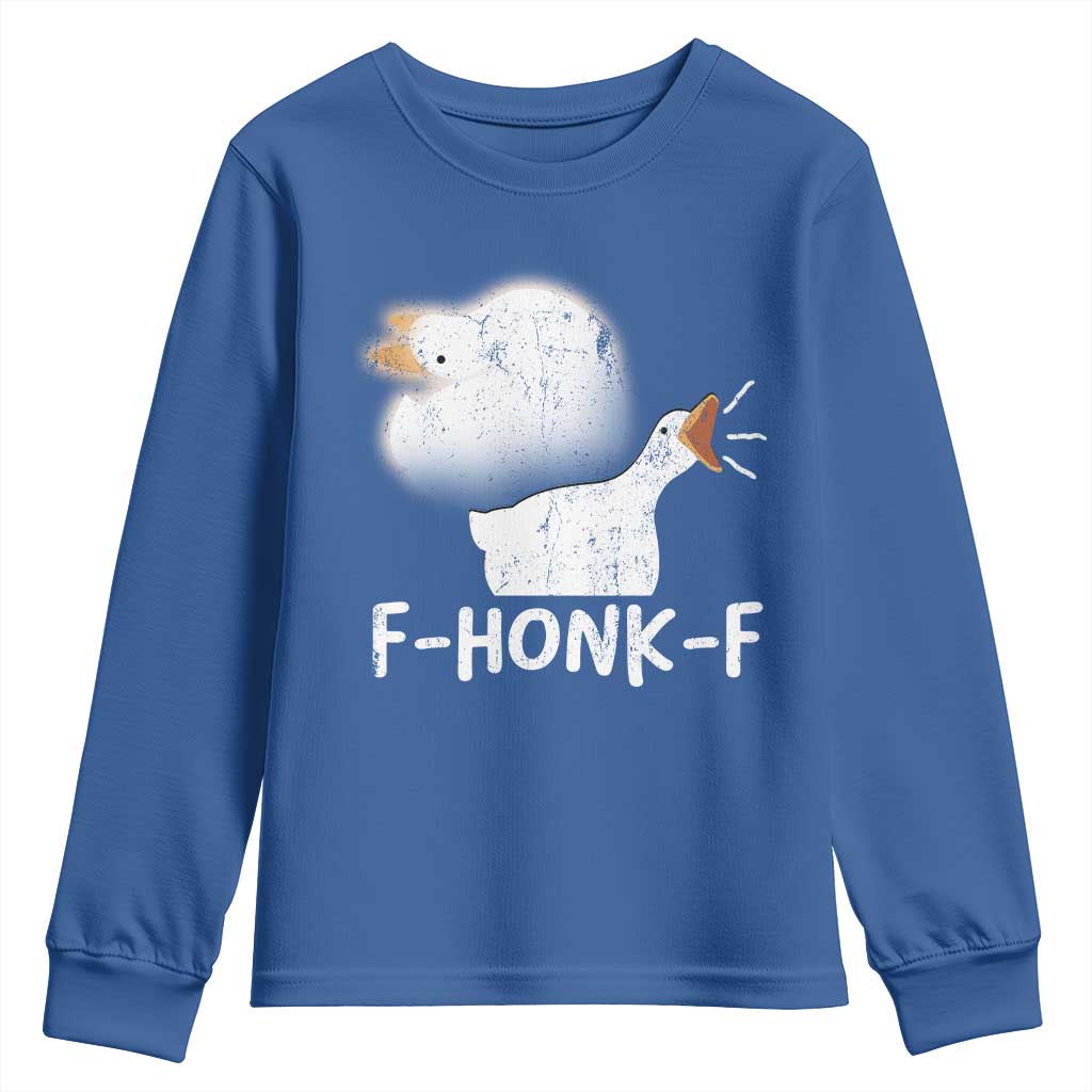 Silly Goose Meme Youth Sweatshirt Retro F-Honk-F Funny Farm Animal TS10 Royal Blue Print Your Wear