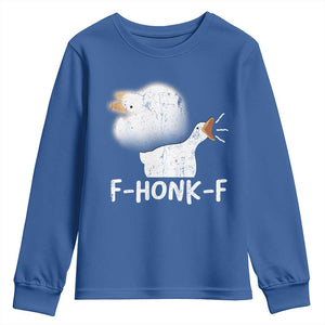 Silly Goose Meme Youth Sweatshirt Retro F-Honk-F Funny Farm Animal TS10 Royal Blue Print Your Wear