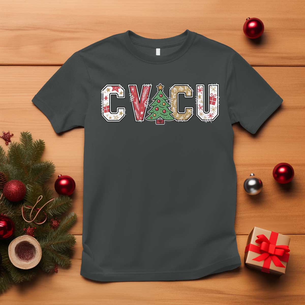Christmas CVICU Nurse T Shirt Cardiovascular Intensive Care Unit Cardiac Nurse TS10 Dark Heather Print Your Wear
