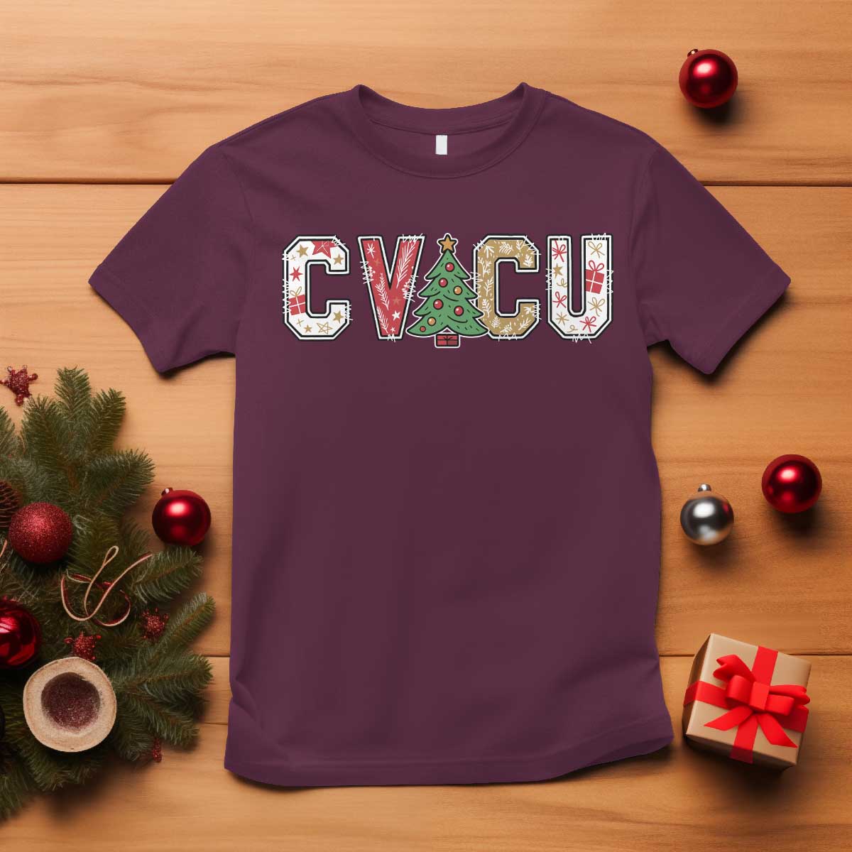 Christmas CVICU Nurse T Shirt Cardiovascular Intensive Care Unit Cardiac Nurse TS10 Maroon Print Your Wear