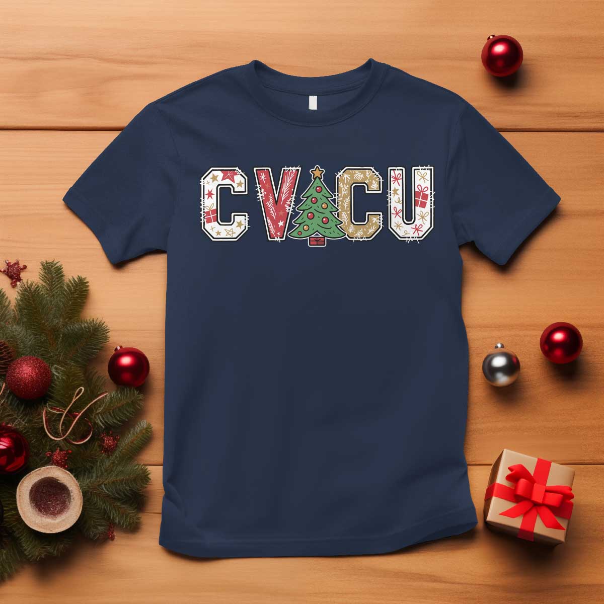Christmas CVICU Nurse T Shirt Cardiovascular Intensive Care Unit Cardiac Nurse TS10 Navy Print Your Wear