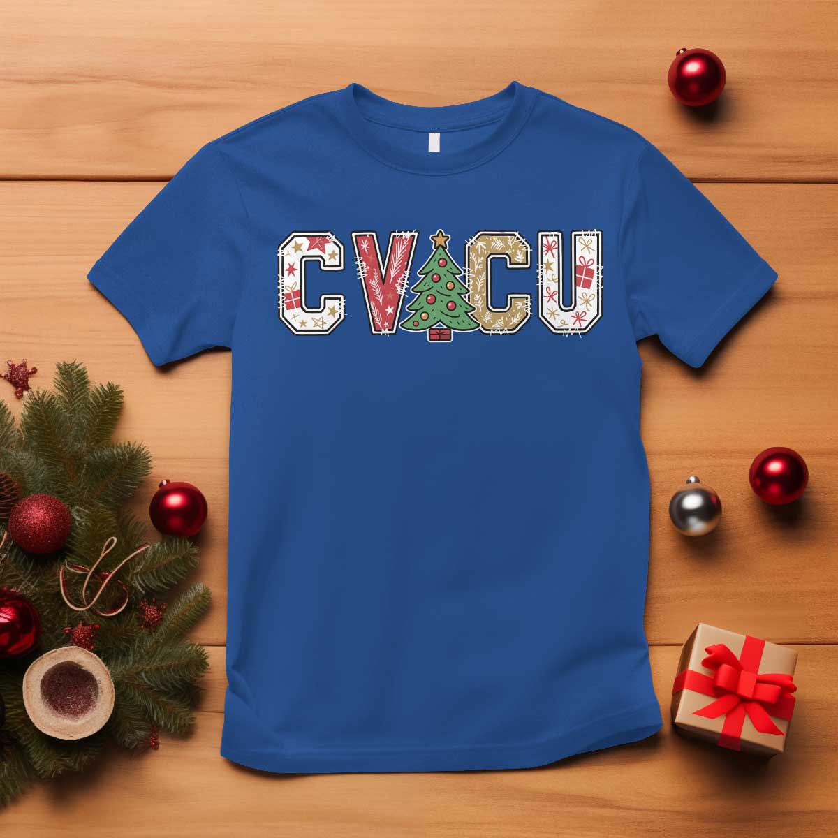 Christmas CVICU Nurse T Shirt Cardiovascular Intensive Care Unit Cardiac Nurse TS10 Royal Blue Print Your Wear