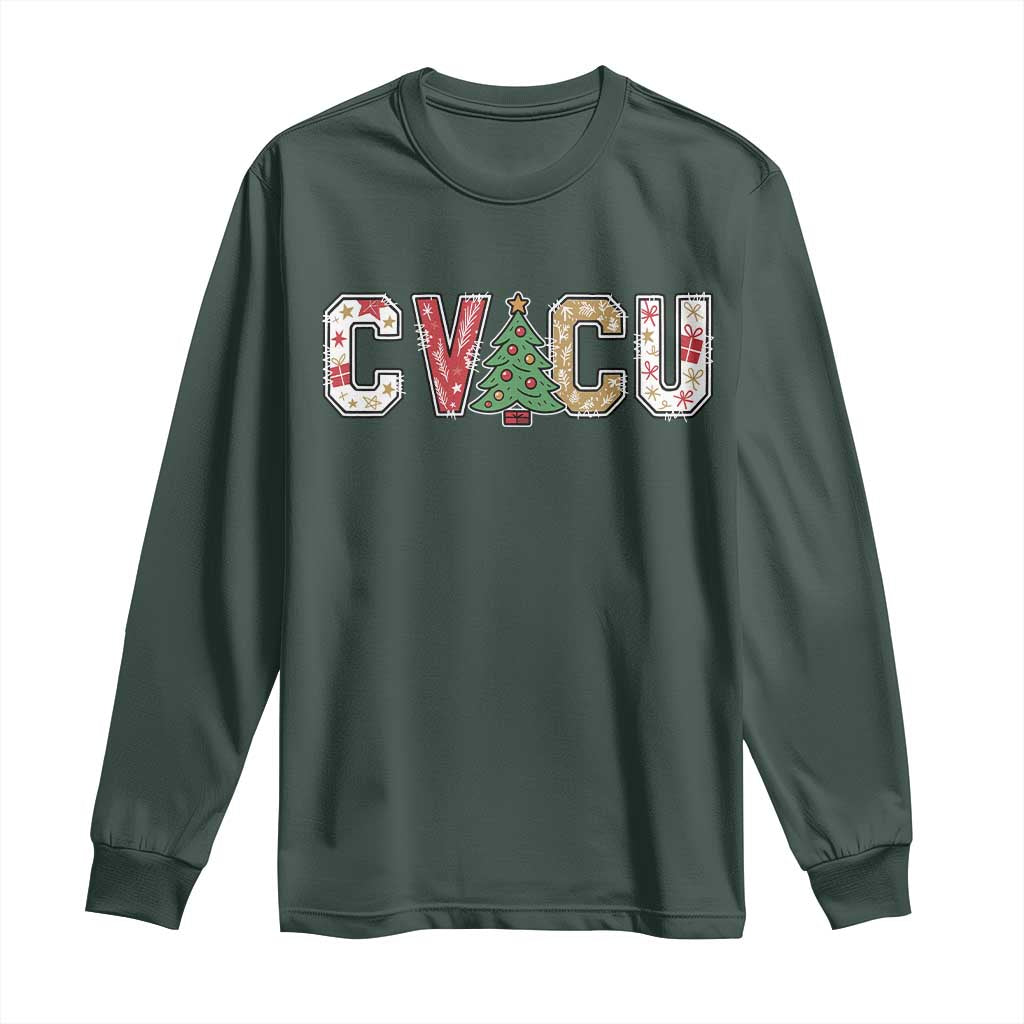 Christmas CVICU Nurse Long Sleeve Shirt Cardiovascular Intensive Care Unit Cardiac Nurse TS10 Dark Forest Green Print Your Wear