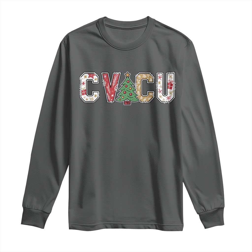 Christmas CVICU Nurse Long Sleeve Shirt Cardiovascular Intensive Care Unit Cardiac Nurse TS10 Dark Heather Print Your Wear