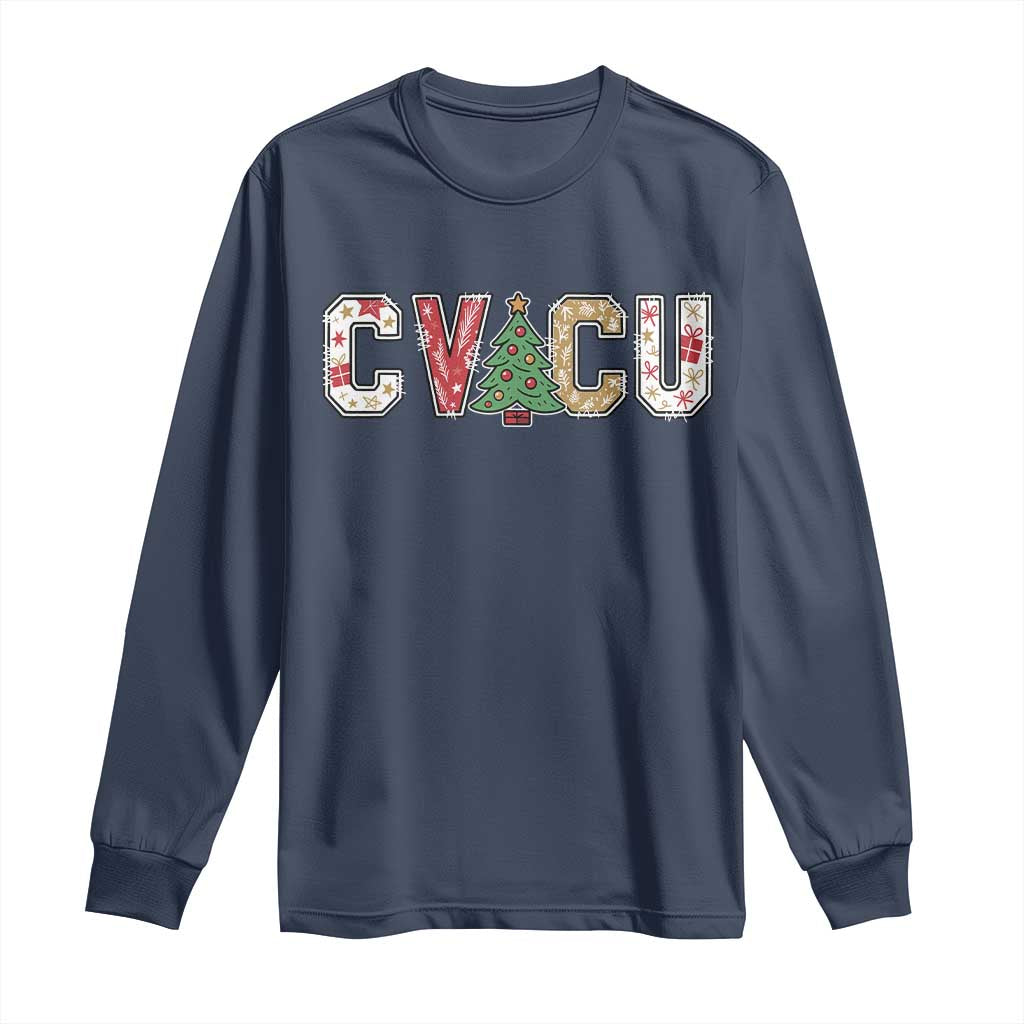 Christmas CVICU Nurse Long Sleeve Shirt Cardiovascular Intensive Care Unit Cardiac Nurse TS10 Navy Print Your Wear