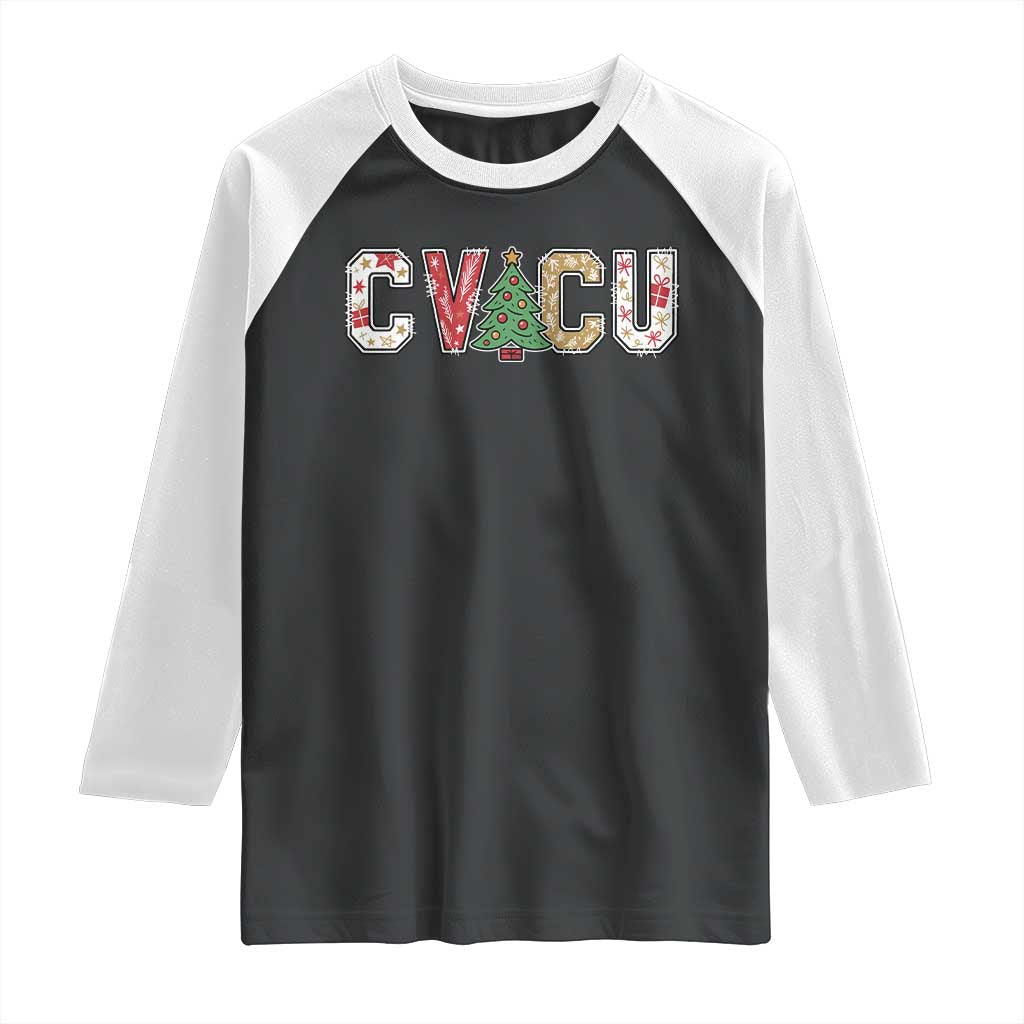 Christmas CVICU Nurse Raglan Shirt Cardiovascular Intensive Care Unit Cardiac Nurse TS10 Black White Print Your Wear