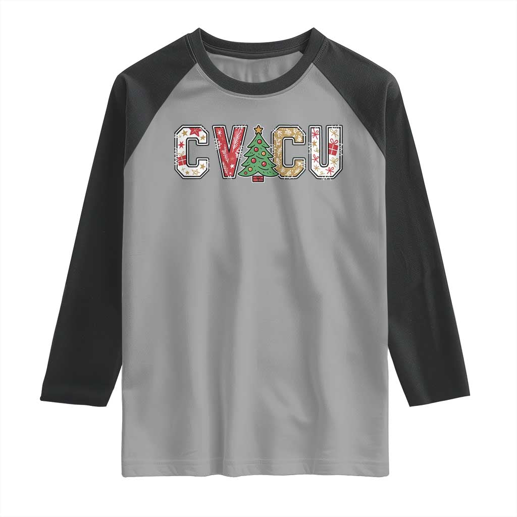 Christmas CVICU Nurse Raglan Shirt Cardiovascular Intensive Care Unit Cardiac Nurse TS10 Sport Gray Black Print Your Wear