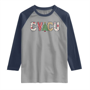 Christmas CVICU Nurse Raglan Shirt Cardiovascular Intensive Care Unit Cardiac Nurse TS10 Sport Gray Navy Print Your Wear