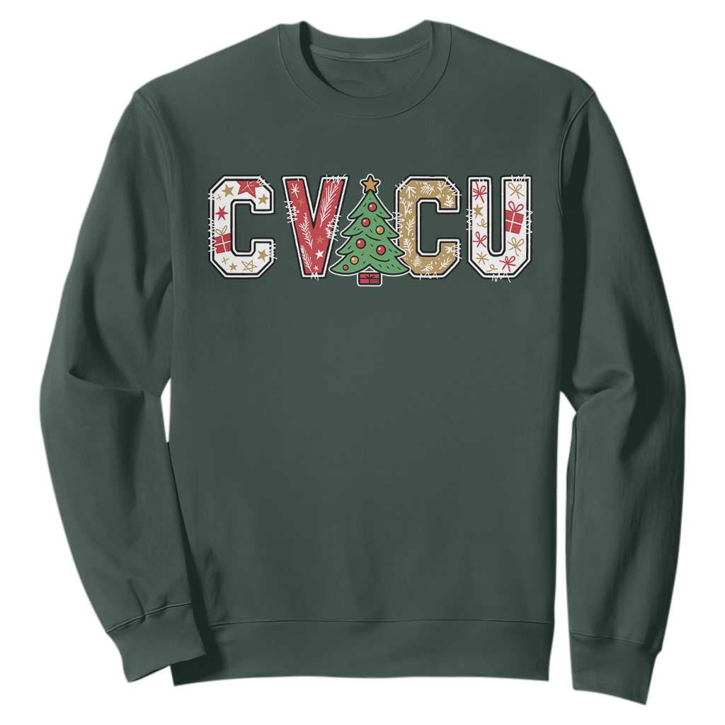 Christmas CVICU Nurse Sweatshirt Cardiovascular Intensive Care Unit Cardiac Nurse TS10 Dark Forest Green Print Your Wear