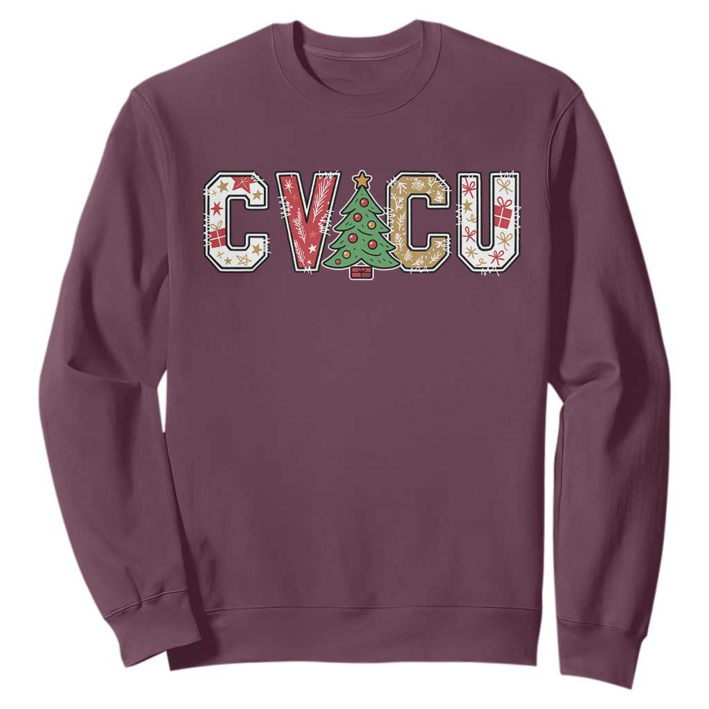 Christmas CVICU Nurse Sweatshirt Cardiovascular Intensive Care Unit Cardiac Nurse TS10 Maroon Print Your Wear