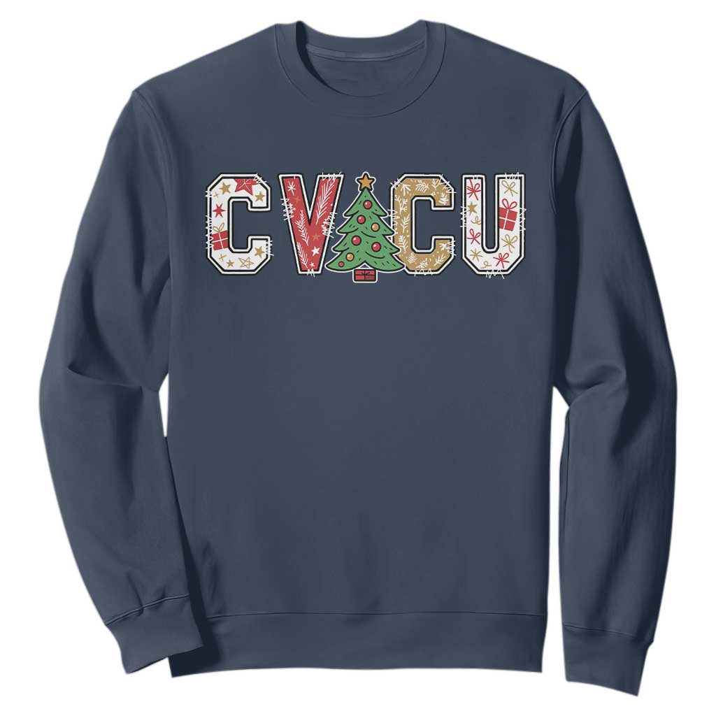 Christmas CVICU Nurse Sweatshirt Cardiovascular Intensive Care Unit Cardiac Nurse TS10 Navy Print Your Wear