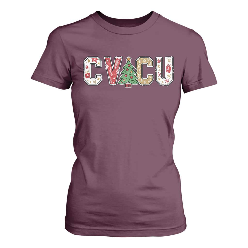 Christmas CVICU Nurse T Shirt For Women Cardiovascular Intensive Care Unit Cardiac Nurse TS10 Maroon Print Your Wear