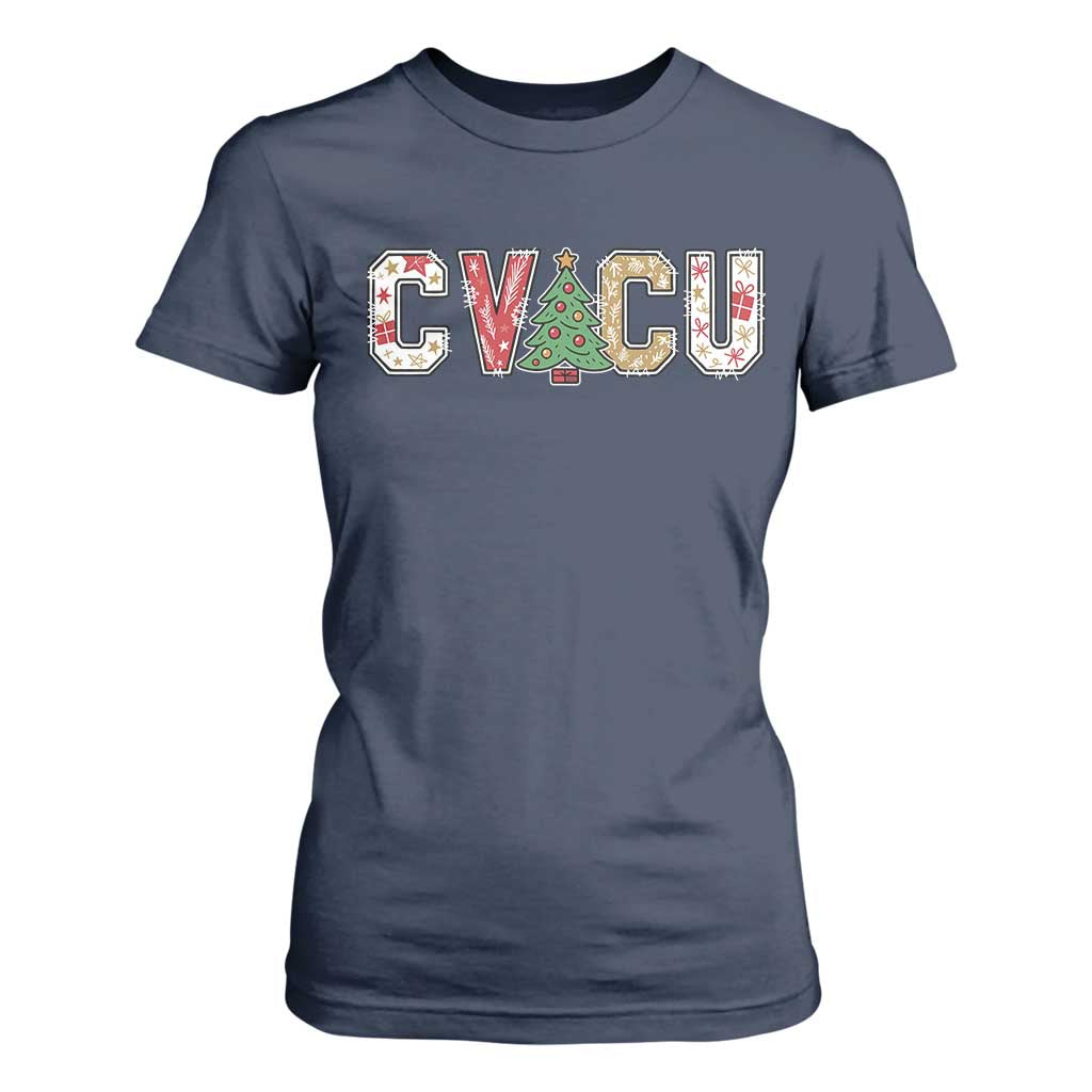 Christmas CVICU Nurse T Shirt For Women Cardiovascular Intensive Care Unit Cardiac Nurse TS10 Navy Print Your Wear
