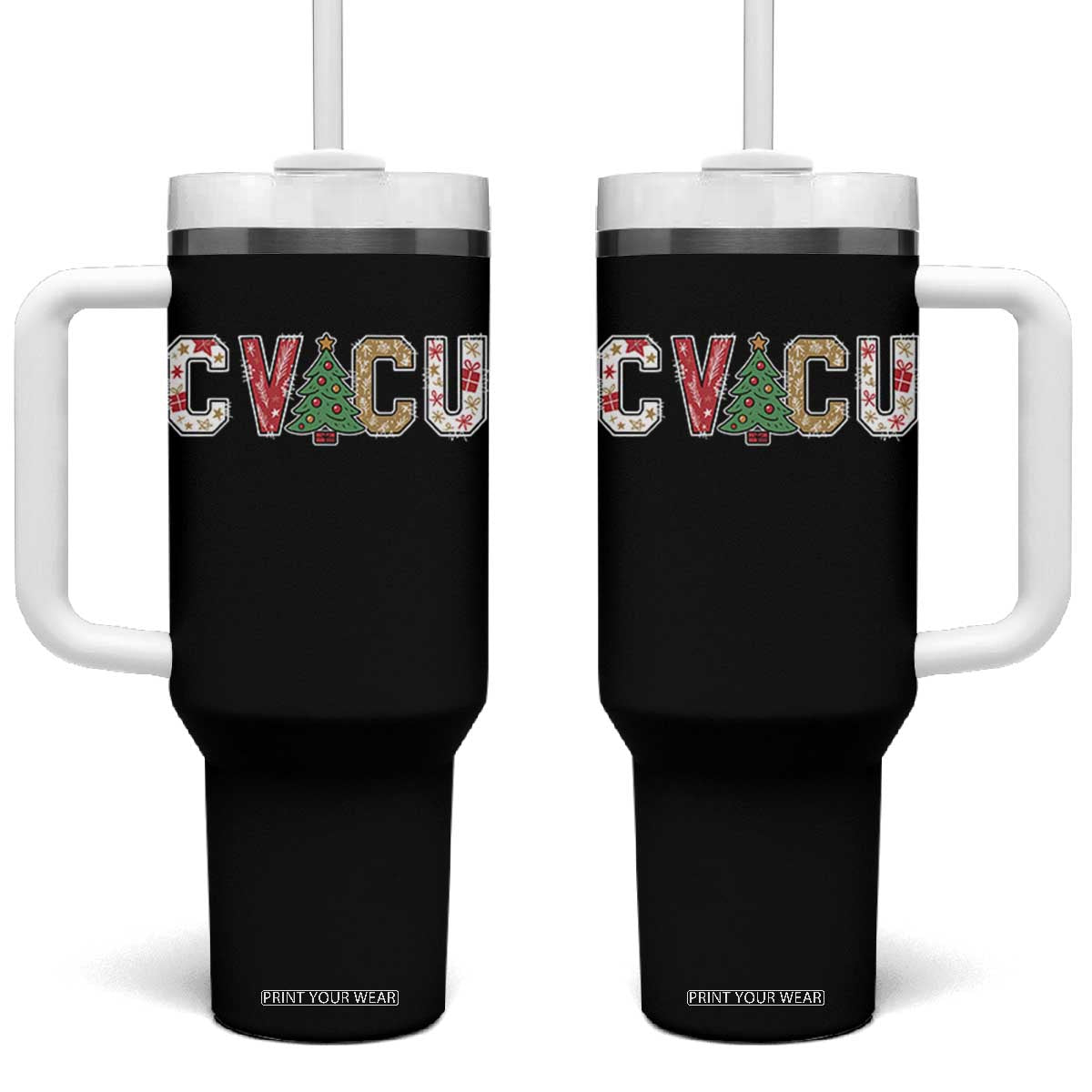 Christmas CVICU Nurse Tumbler With Handle Cardiovascular Intensive Care Unit Cardiac Nurse TS10 One Size: 40 oz Black Print Your Wear