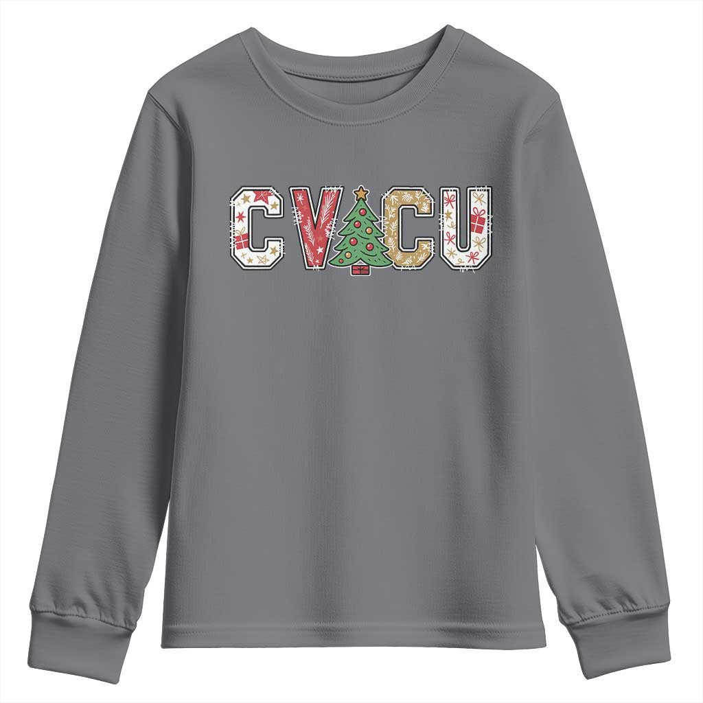 Christmas CVICU Nurse Youth Sweatshirt Cardiovascular Intensive Care Unit Cardiac Nurse TS10 Charcoal Print Your Wear