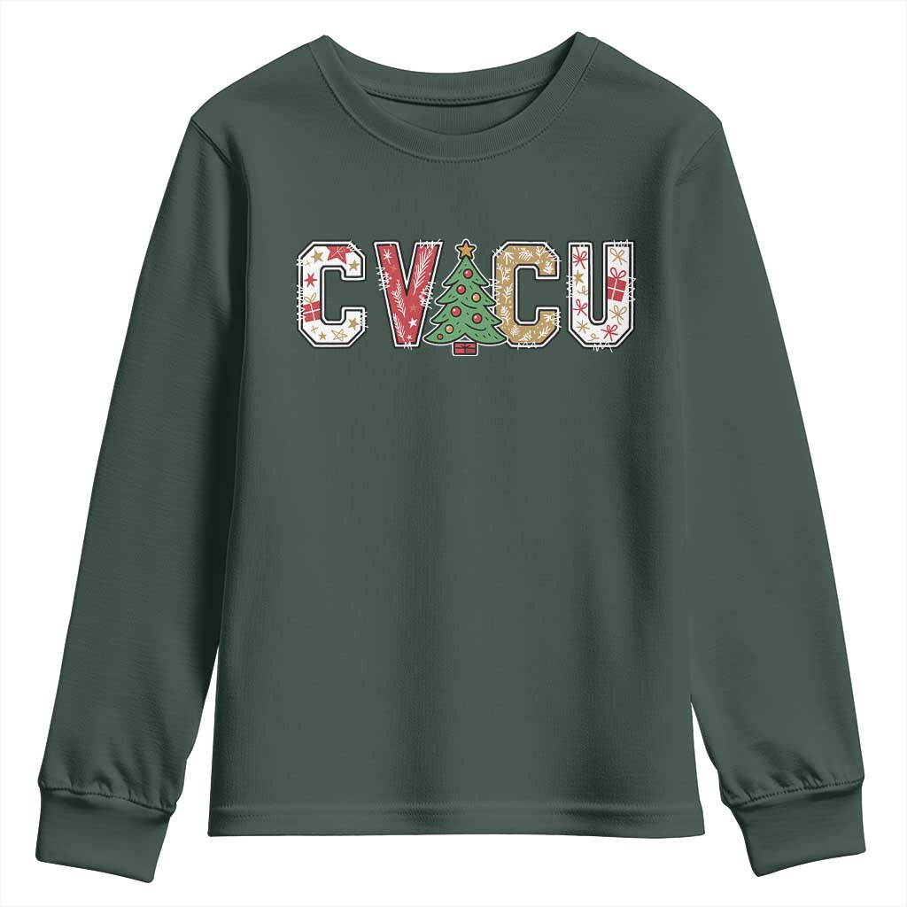 Christmas CVICU Nurse Youth Sweatshirt Cardiovascular Intensive Care Unit Cardiac Nurse TS10 Dark Forest Green Print Your Wear