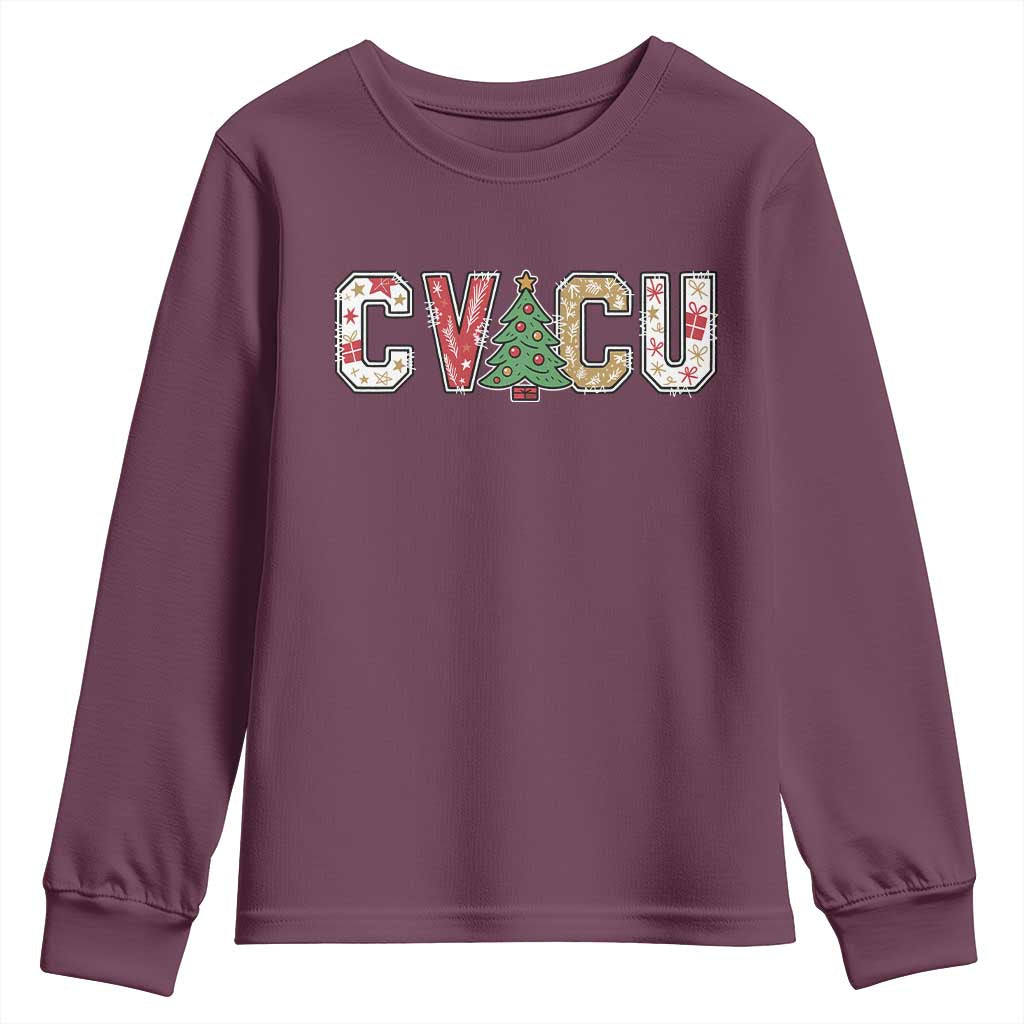 Christmas CVICU Nurse Youth Sweatshirt Cardiovascular Intensive Care Unit Cardiac Nurse TS10 Maroon Print Your Wear