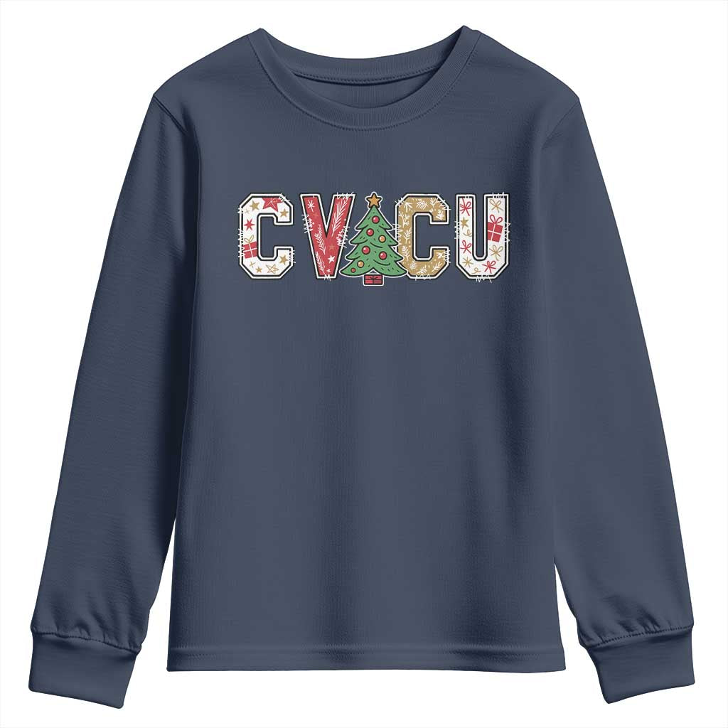 Christmas CVICU Nurse Youth Sweatshirt Cardiovascular Intensive Care Unit Cardiac Nurse TS10 Navy Print Your Wear