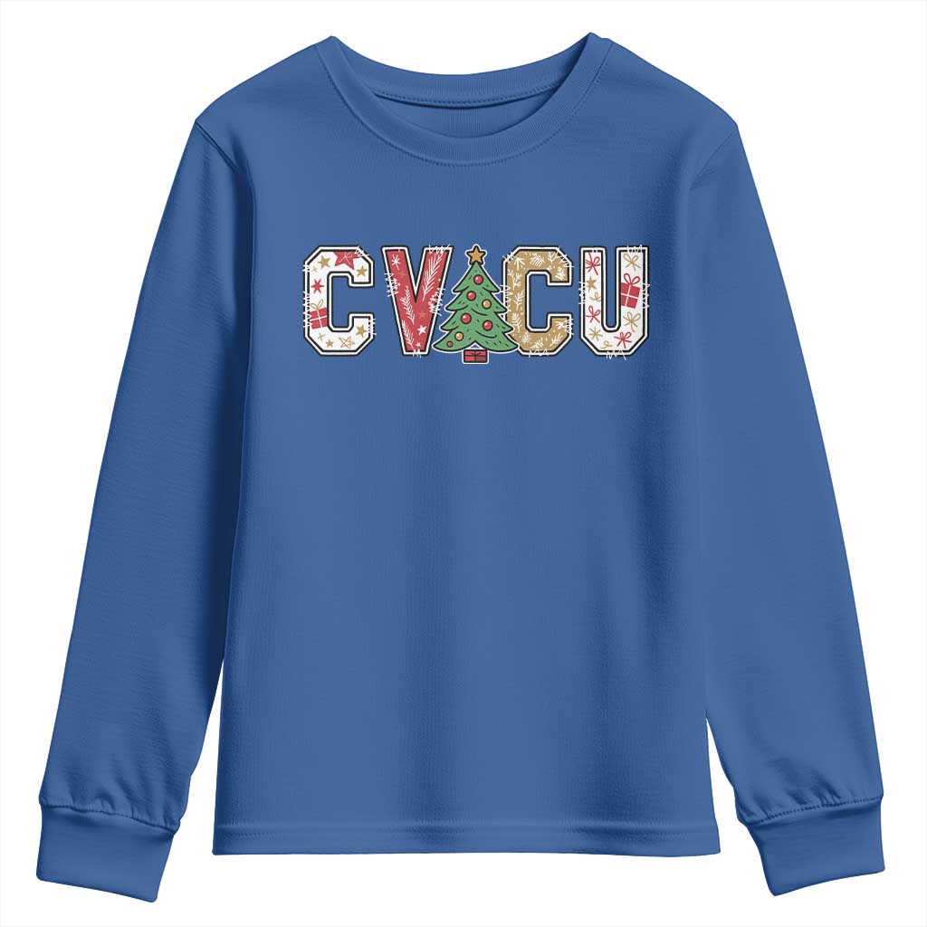 Christmas CVICU Nurse Youth Sweatshirt Cardiovascular Intensive Care Unit Cardiac Nurse TS10 Royal Blue Print Your Wear