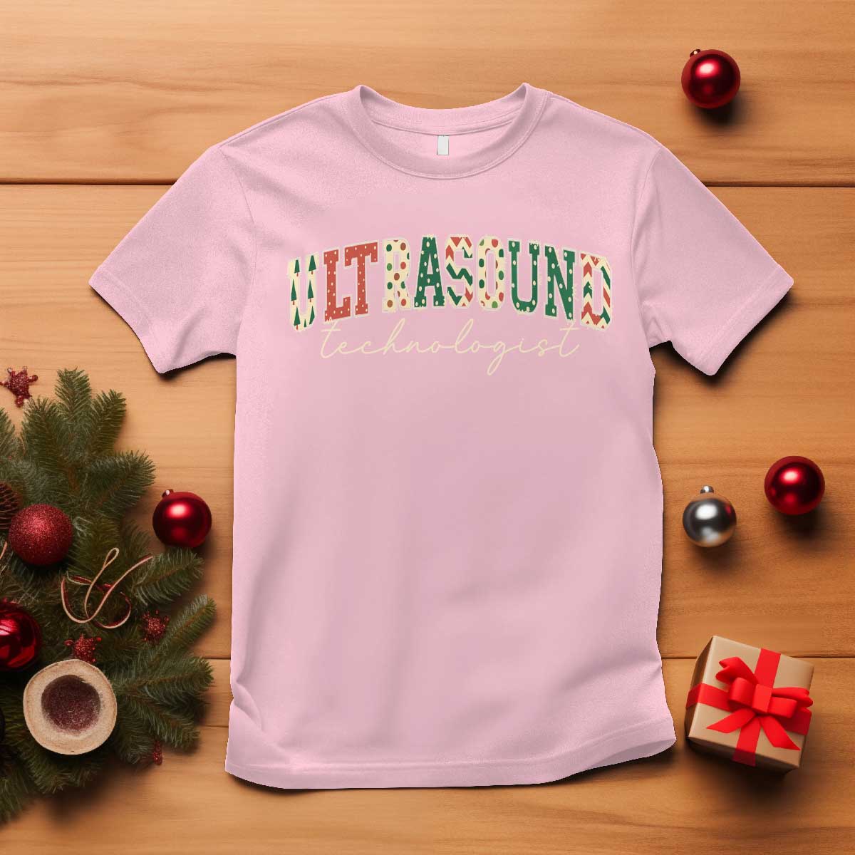Christmas Ultrasound Technologist T Shirt Sonographer Sonography Student Gift TS10 Light Pink Print Your Wear