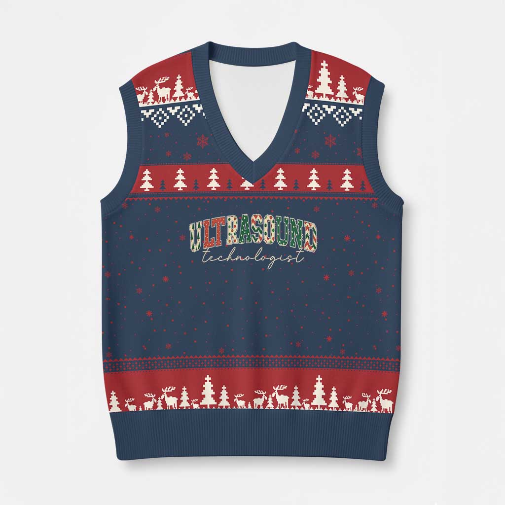 Xmas Ultrasound Technologist V-Neck Knit Sweater Vest Sonographer Sonography Student Gift TS10 Navy Red Print Your Wear