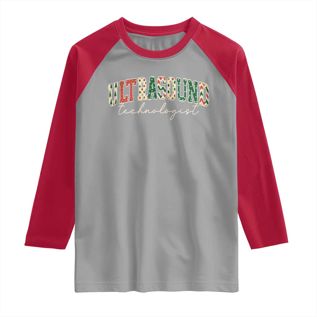 Christmas Ultrasound Technologist Raglan Shirt Sonographer Sonography Student Gift TS10 Sport Gray Red Print Your Wear