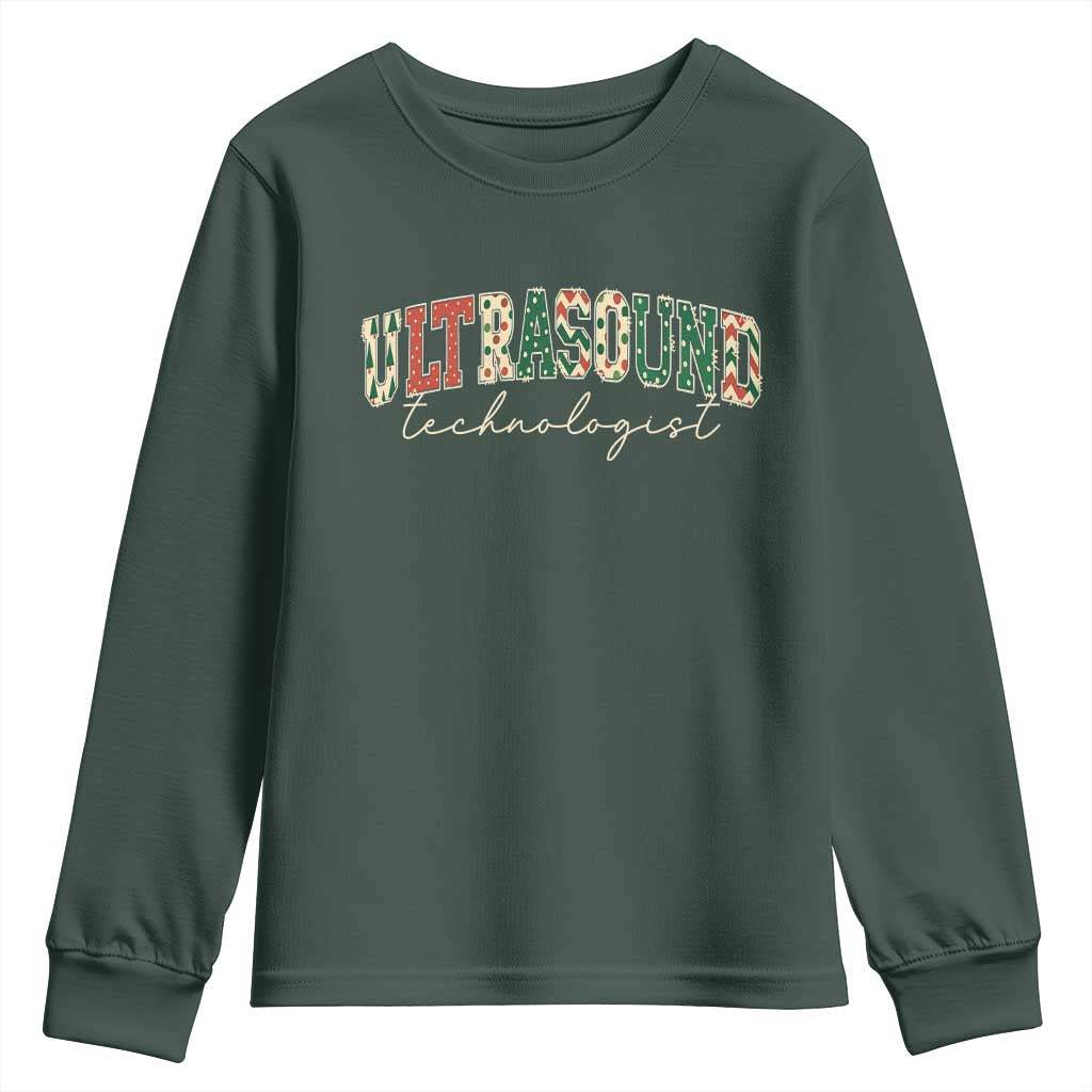 Christmas Ultrasound Technologist Youth Sweatshirt Sonographer Sonography Student Gift TS10 Dark Forest Green Print Your Wear