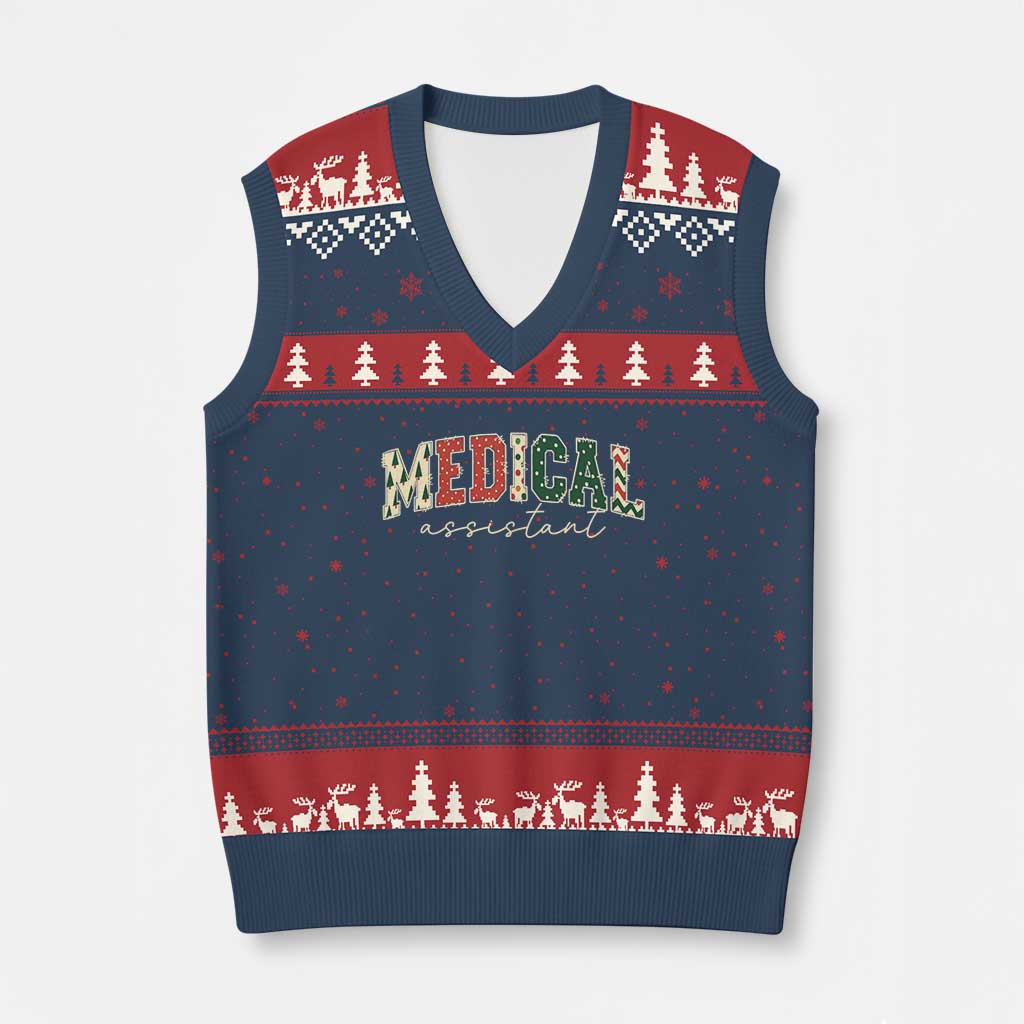 Xmas Medical Assistant V-Neck Knit Sweater Vest MA Nurse Grad Gift TS10 Navy Red Print Your Wear
