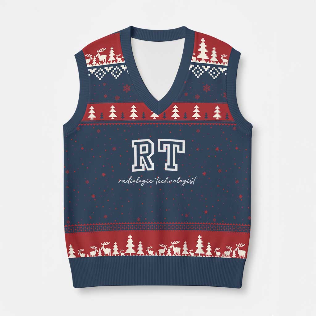 Radiology Technologist V-Neck Knit Sweater Vest RT Xray Rad Tech Gift TS10 Navy Red Print Your Wear