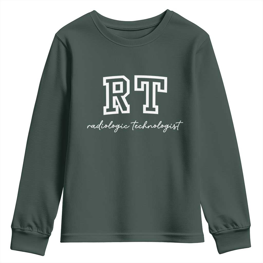 Radiology Technologist Youth Sweatshirt RT Xray Rad Tech Gift TS10 Dark Forest Green Print Your Wear