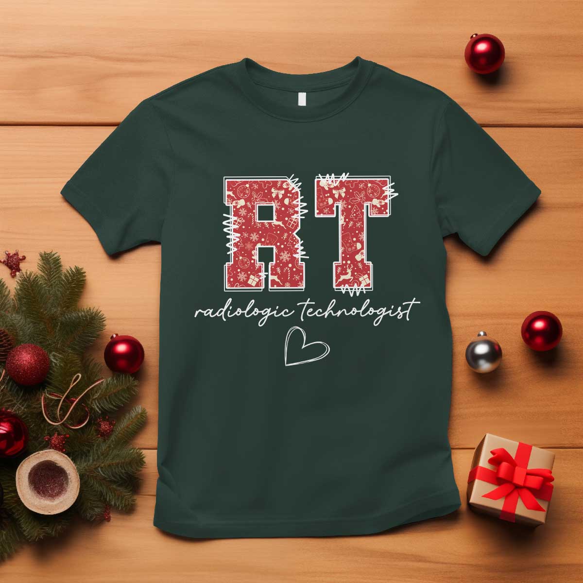 Christmas Radiology T Shirt RT Xray Rad Tech Gift TS10 Dark Forest Green Print Your Wear