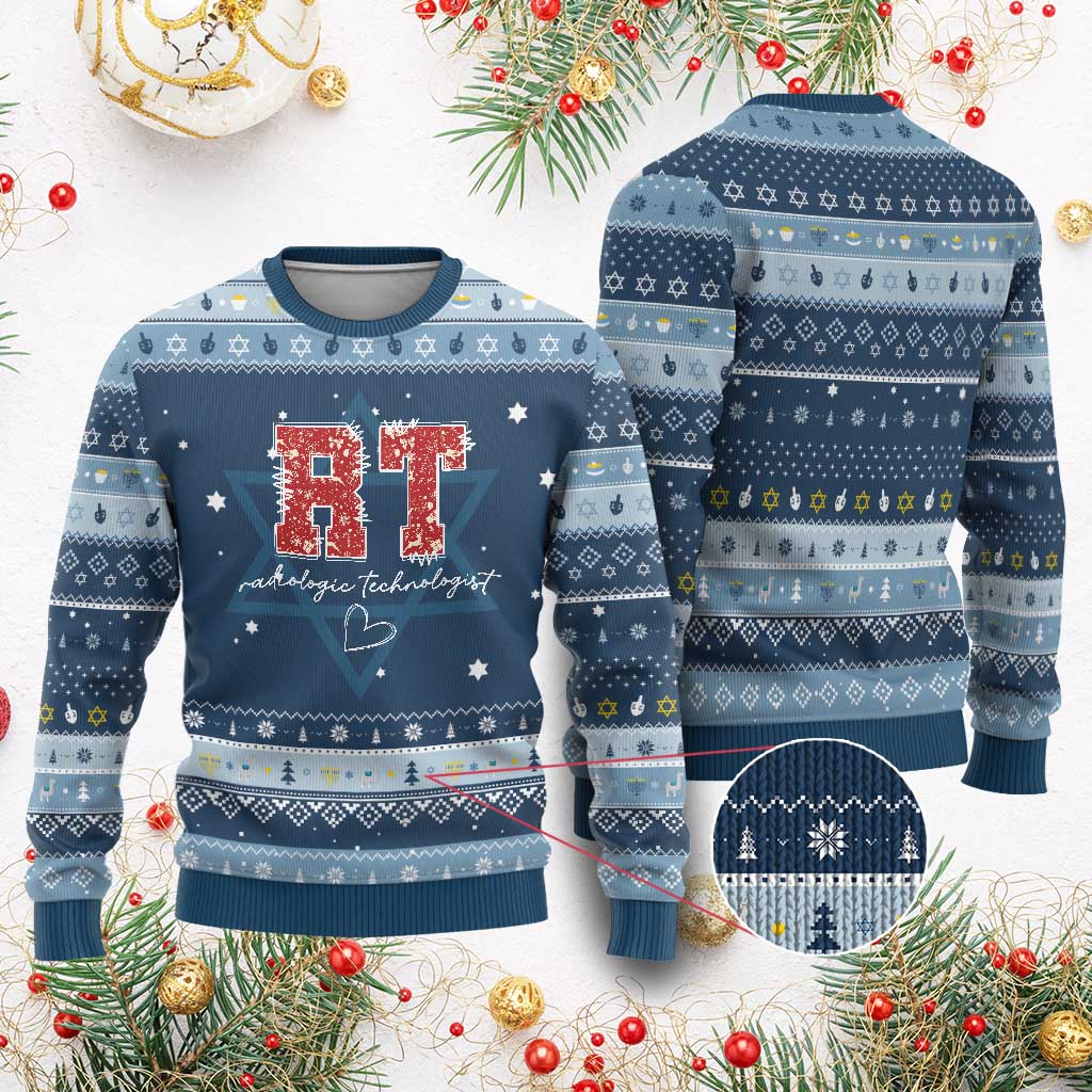 Christmas Radiology Hanukkah Ugly Sweater RT Xray Rad Tech Gift TS10 Navy Light Blue Print Your Wear