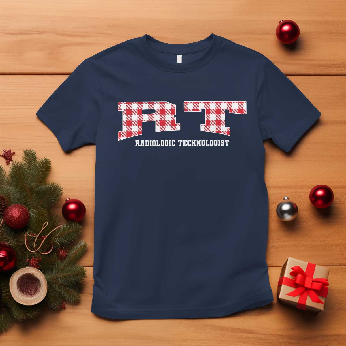 Christmas Radiology Technologist T Shirt Buffalo Plaid RT Rad Tech Gift TS10 Navy Print Your Wear