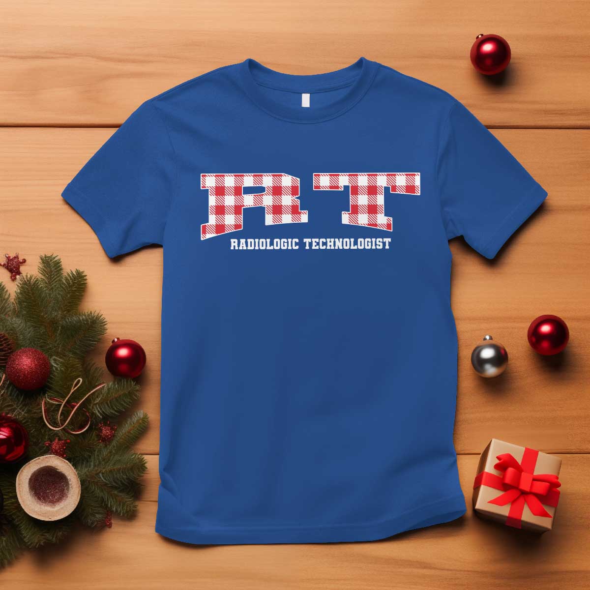 Christmas Radiology Technologist T Shirt Buffalo Plaid RT Rad Tech Gift TS10 Royal Blue Print Your Wear
