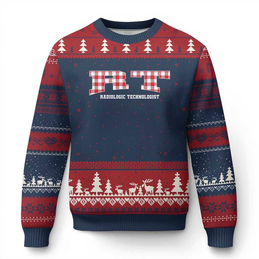 Xmas Radiology Technologist Ugly Christmas Sweater Buffalo Plaid RT Rad Tech Gift TS10 Navy Red Print Your Wear