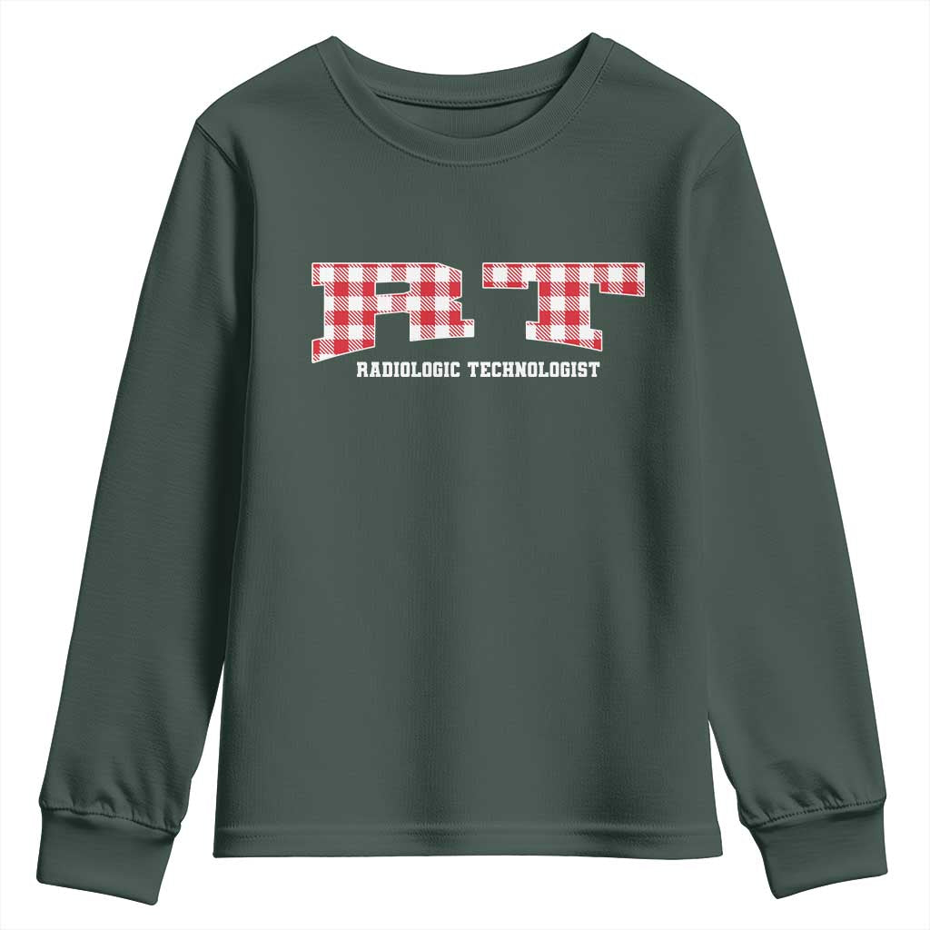 Christmas Radiology Technologist Youth Sweatshirt Buffalo Plaid RT Rad Tech Gift TS10 Dark Forest Green Print Your Wear