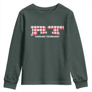 Christmas Radiology Technologist Youth Sweatshirt Buffalo Plaid RT Rad Tech Gift TS10 Dark Forest Green Print Your Wear
