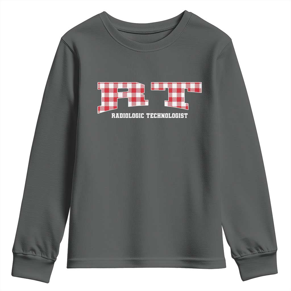 Christmas Radiology Technologist Youth Sweatshirt Buffalo Plaid RT Rad Tech Gift TS10 Dark Heather Print Your Wear